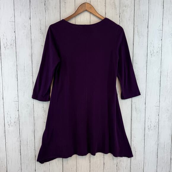 Johnny Was Dark Purple Embroidered 3/4 Sleeve Tunic Boho Cupra Cotton Size Small - Picture 2 of 16
